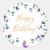 Sticker Rond Violet flûtes bleuets blanc heureux anniversaire (Devant)