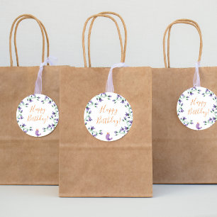 Sticker Rond Violet flûtes bleuets blanc heureux anniversaire