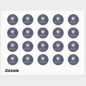 Sticker Rond Violet foncé et Turquoise Merci de Baby shower Flo (Feuille)