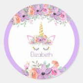 Sticker Rond Violet frais | Unicorn fête d'anniversaire (Devant)