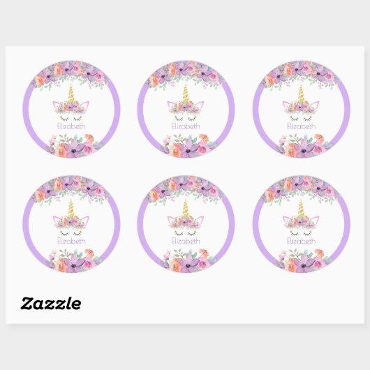 Sticker Rond Violet frais | Unicorn fête d'anniversaire (Feuille)