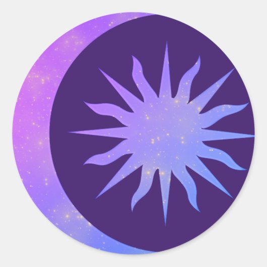 Sticker Rond Violet Indigo Purple Moon & Sun Zen (Devant)