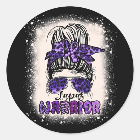 Sticker Rond Violet Lupus Sensibilisation Leopard Messy Bun Lup (Devant)