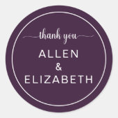 Sticker Rond Violet moderne Carte de remerciements mariage Fave (Devant)