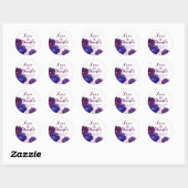 Sticker Rond Violet Plum Violet Floral Mariage Amour & Merci (Feuille)