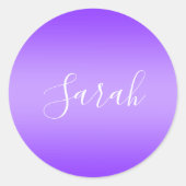Sticker Rond Violet pourpre ombré modifiable et script de texte (Devant)