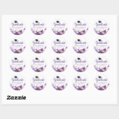 Sticker Rond Violet Purple Floral Graduate Graduation Favoriser (Feuille)