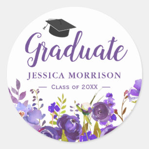 Sticker Rond Violet Purple Floral Graduate Graduation Favoriser