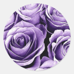 Sticker Rond VIOLET PURPLE Roses - Mariage Enveloppe Sceau
