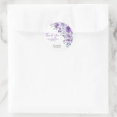 Sticker Rond Violet Rose verdure Floral Anniversaire Merci (Sac)