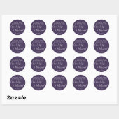 Sticker Rond Violet Signature mariage Faveur Merci (Feuille)