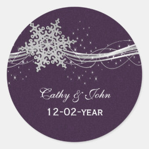 Sticker Rond violet Silver Snowflakes mariage faveurs autocolla