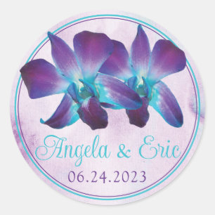 Sticker Rond Violet Turquoise Bleu Dendrobium Mariage orchidée