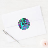 Sticker Rond Violet, Turquoise, Bleu, Noir Coloré Liquide Abstr (Enveloppe)
