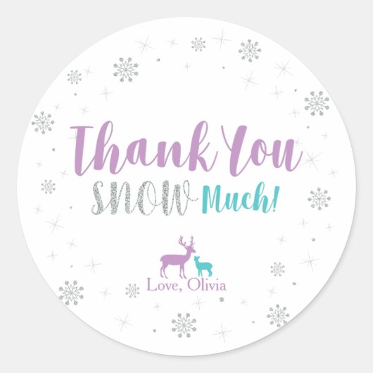 Sticker Rond Violet, Turquoise et argent : Merci de fête d'hive (Devant)