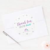 Sticker Rond Violet, Turquoise et argent : Merci de fête d'hive (Enveloppe)