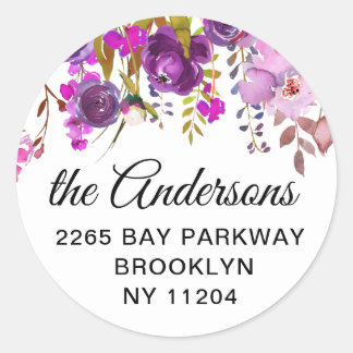 Sticker Rond Violet Violet Floral Retour Adresse Enveloppe Scea