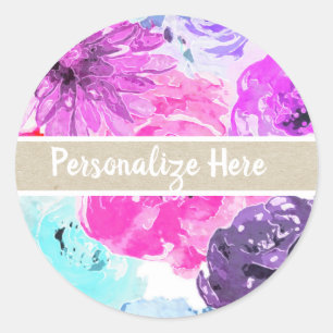 Sticker Rond Violet Violet Foncé Floral Fleurs Violet Chic Favo