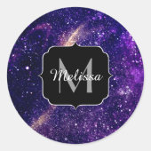 Sticker Rond Violet violet galaxie abstraite Monogramme personn (Devant)