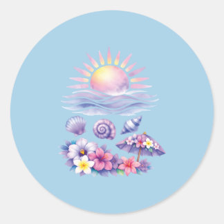 Sticker Rond violet watercolor creative beach