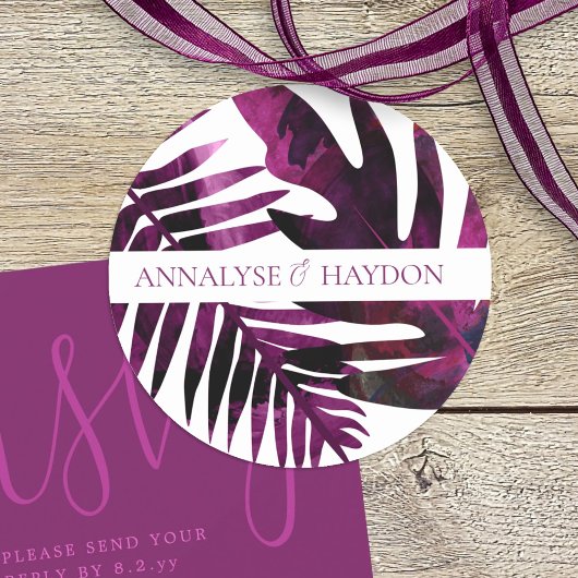 Sticker Rond Violet, Wild Berry Pink Feuille Mariage