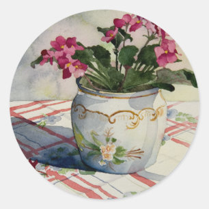 Sticker Rond Violets africains en pot bleu 1790