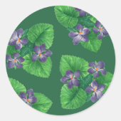 Sticker Rond Violets sur vert émeraude (Devant)