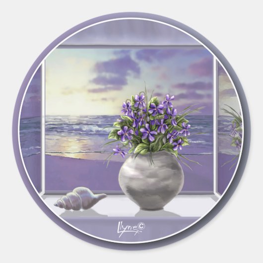 Sticker Rond violettes dans un bocal de lune (Devant)