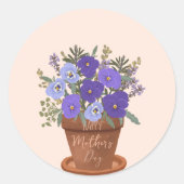 Sticker Rond Violettes violettes dans un pot – Fleurs pour la f (Devant)