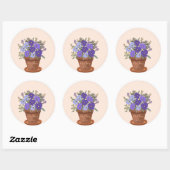 Sticker Rond Violettes violettes dans un pot – Fleurs pour la f (Feuille)