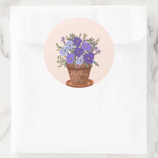 Sticker Rond Violettes violettes dans un pot – Fleurs pour la f (Sac)