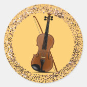 Sticker Rond Violon et Bow, cadre de parties scintillant, (Devant)