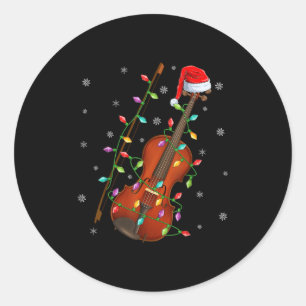 Sticker Rond Violon Musique Lover Xmas Éclairage Santa Hat Viol