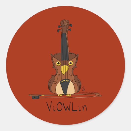 Sticker Rond Violon Owl Cute Music Enseignant (Devant)