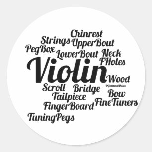 Sticker Rond Violon Word Cloud Texte noir