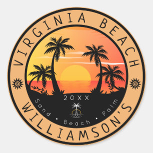 Sticker Rond Virginia Beach USA Retro Sunset Souvenirs 80s