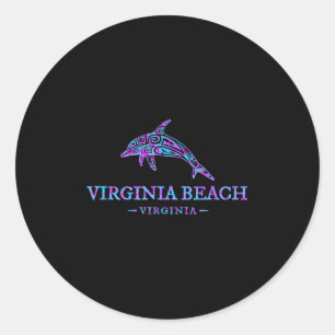 Sticker Rond Virginia Beach Virginia Colorful Dolphin Vacances