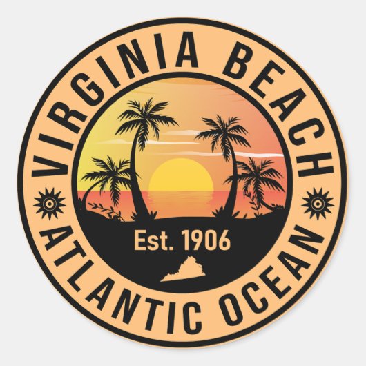 Sticker Rond Virginia Beach Virginia Retro Sunset Souvenirs 60s (Devant)