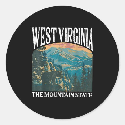 Sticker Rond Virginie-Occidentale Retro Bear Mountain Graphic (Devant)