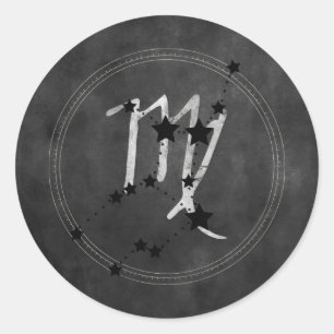 Sticker Rond Virgo black stars silver zodiac constellation 