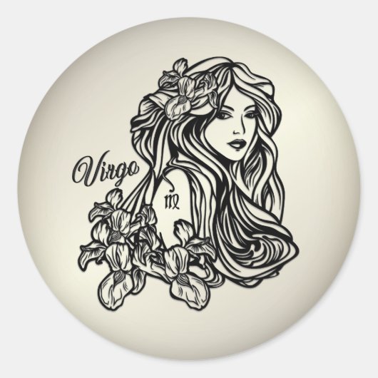 Sticker Rond Virgo La Vierge Zodiac Antique Or (Devant)
