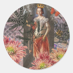 Sticker Rond Virgo Woman Portrait Antique Coloré Riche