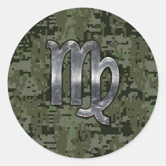 Sticker Rond Virgo Zodiac Sign on Green Digital Camo Style (Devant)