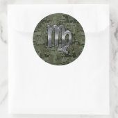 Sticker Rond Virgo Zodiac Sign on Green Digital Camo Style (Sac)