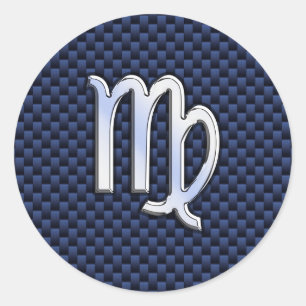 Sticker Rond Virgo Zodiac Silver Sign Blue Carbon Fibre Print