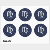 Sticker Rond Virgo Zodiac Silver Sign Blue Carbon Fibre Print (Feuille)