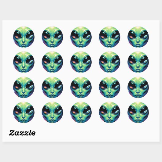 Sticker Rond Visage Alien avec des planètes Réflexions dans les (Feuille)