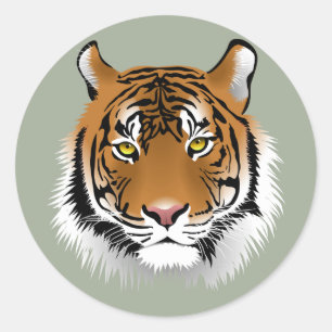 Sticker Rond Visage Animé de tigres