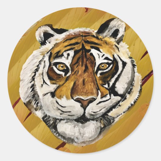 Sticker Rond Visage artistique de la peinture sur tigre (Devant)