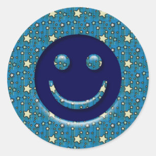 STICKER ROND VISAGE AVEC ÉTOILES